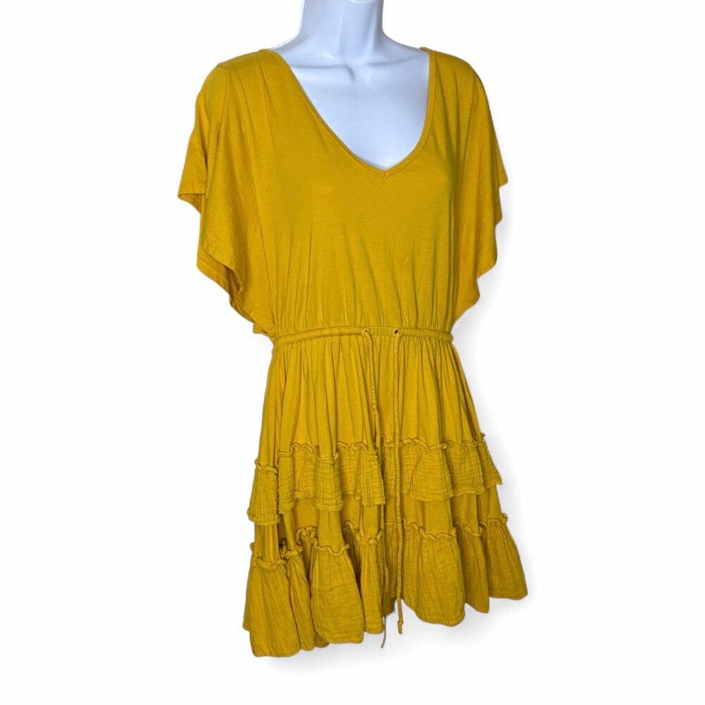 Daily Practice by Anthropologie Mustard Yellow Tiered Ruffle Mini Dress Size M
